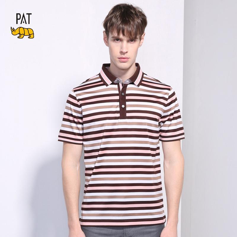 韩国犀牛pat 男士针织短袖t恤 翻领t恤 优雅条纹 男装夏季新品 粉红色