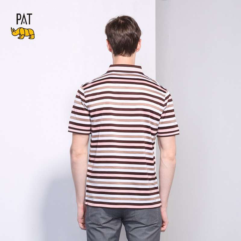 韩国犀牛pat 男士针织短袖t恤 翻领t恤 优雅条纹 男装夏季新品 绿色