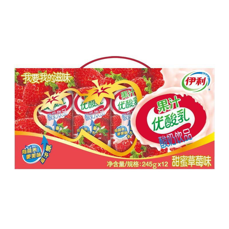 伊利果汁优酸乳草莓牛奶常温奶12*245ml
