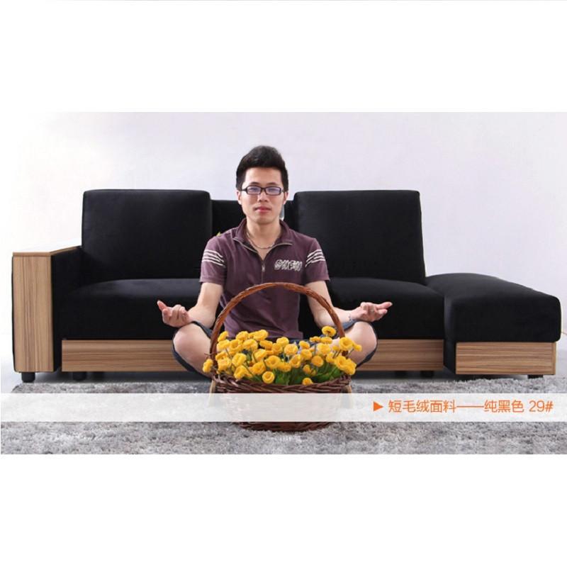 宜家风格简约现代欧式折叠三人休闲布艺沙发床带茶几脚踏火热促销中 纯黑色