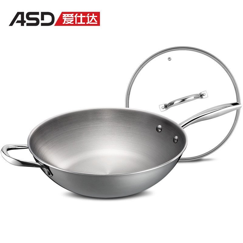 ASD/爱仕达32cm三层不锈钢 少油烟无涂层 炒锅 电磁炉燃气灶通用TV1332