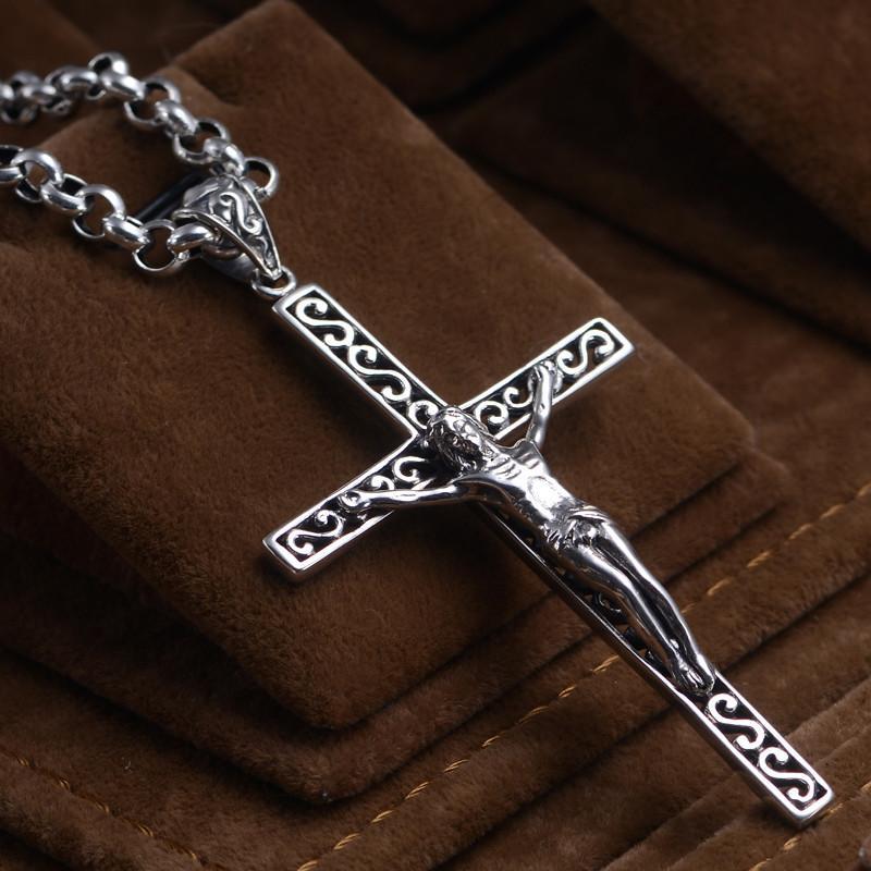 银色倾城 925纯银 耶稣基督 泰银十字架吊坠 男款银项链 首饰品 圆圈
