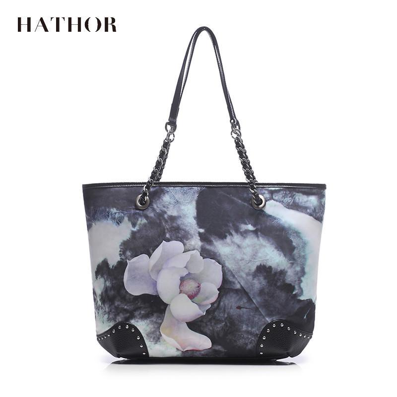 HATHOR2016新款艺术印花尼龙女包 单肩包手提包个性原创潮流女包 水墨花