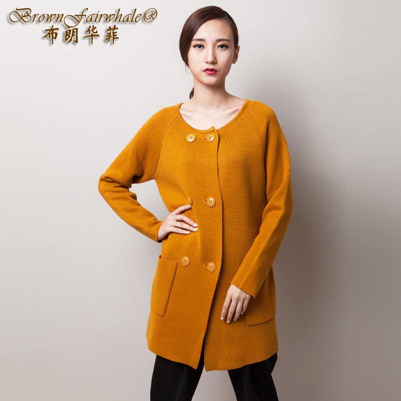 布朗华菲女装羊绒衫韩版圆领开衫毛衣羊毛外套英伦羊绒大衣针织衫