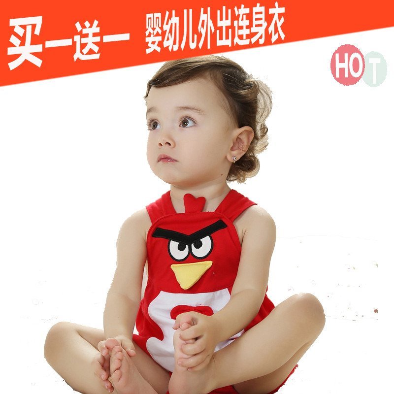 新生婴儿宝宝外出服爬爬服连身衣连体衣宝宝衣服纯棉婴儿棉衣棉服三角哈衣 夏 小鸟100码