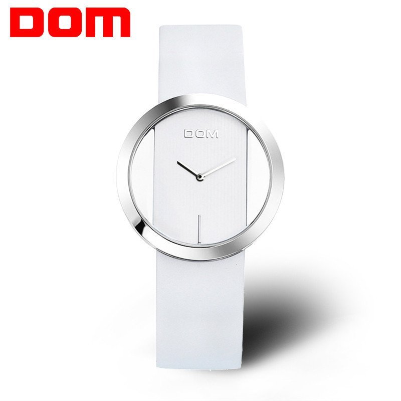 多姆（DOM）手表 女式腕表 时尚皮带女表 缕空防水女士手表 纯白色表带款