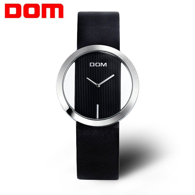 多姆（DOM）手表 女式腕表 时尚皮带女表 缕空防水女士手表 纯黑色表带款