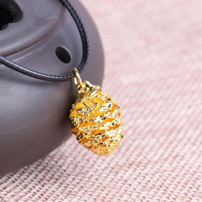 天然黄金松果吊坠项链 镀99千足金 男女饰品时尚 黄色