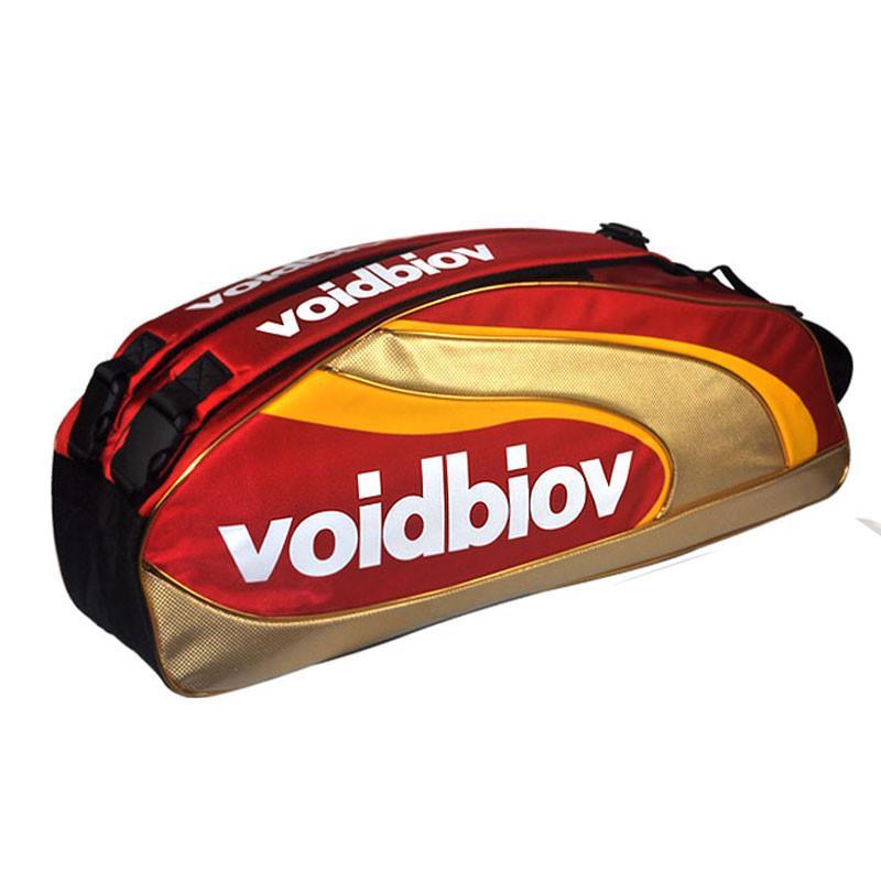 voidbiov羽毛球包双肩背包6支装男女明星单双肩网球拍袋 红金色