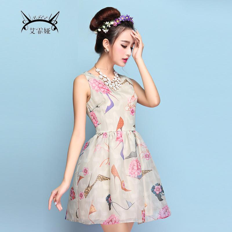 【艾霏娅(aifeea)裙装】连衣裙 2015夏 新款 女装 韩版时尚气质高跟鞋