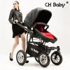 CHBABY高景观双向四轮充气折叠婴儿车可坐可躺婴儿手推车728A旗舰版 黑色