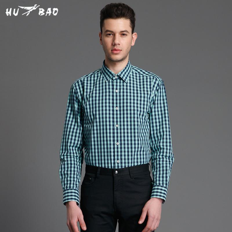 虎豹男装春季商务休闲大格碳素磨毛修身版长袖衬衫h14q13900 格绿 42