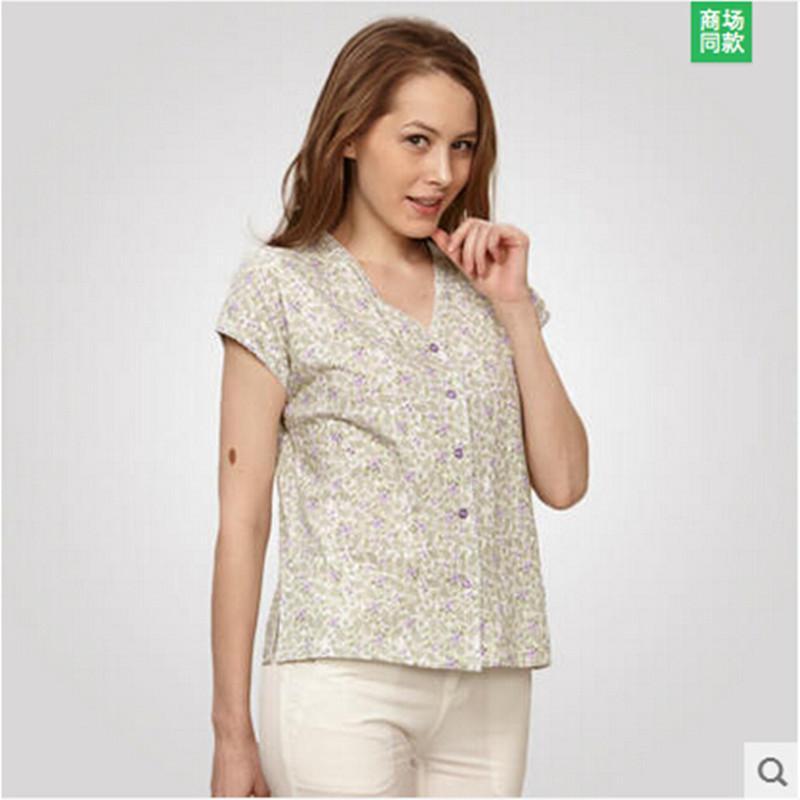 铜牛内衣中老年背心汗布开襟探袖印花女背心v领纯棉舒适透气6054-8227