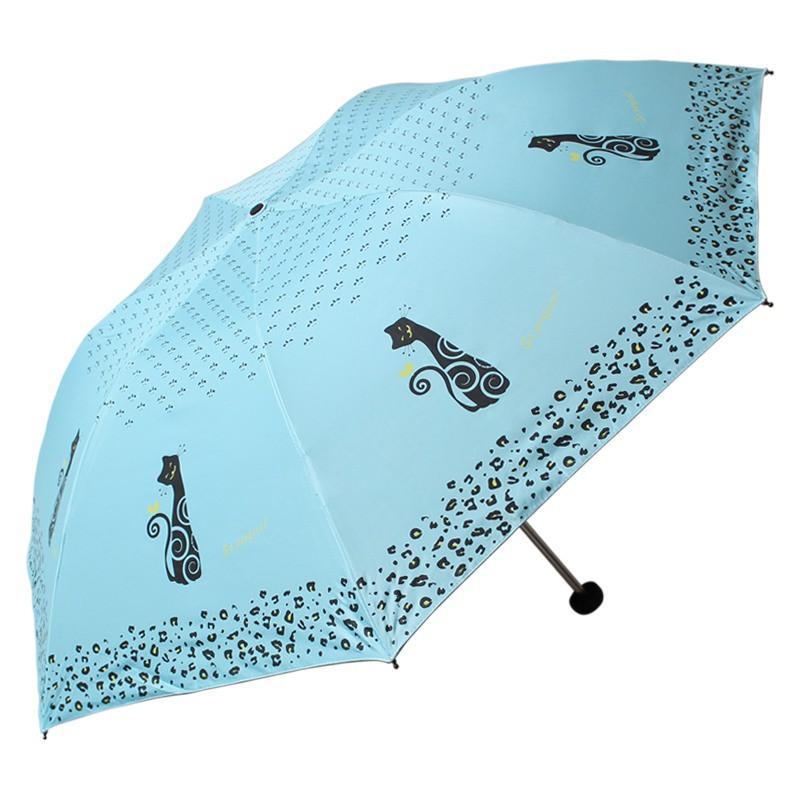 天堂伞 33115E小猫咪咪黑胶防紫外线三折铅笔晴雨伞 浅蓝