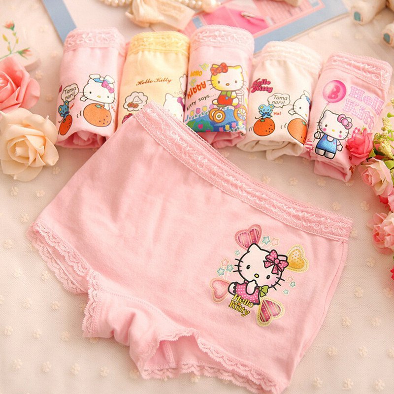 贝诗情纯棉中大童儿童内裤卡通kt女童平角内裤礼盒装包邮 四条礼盒装