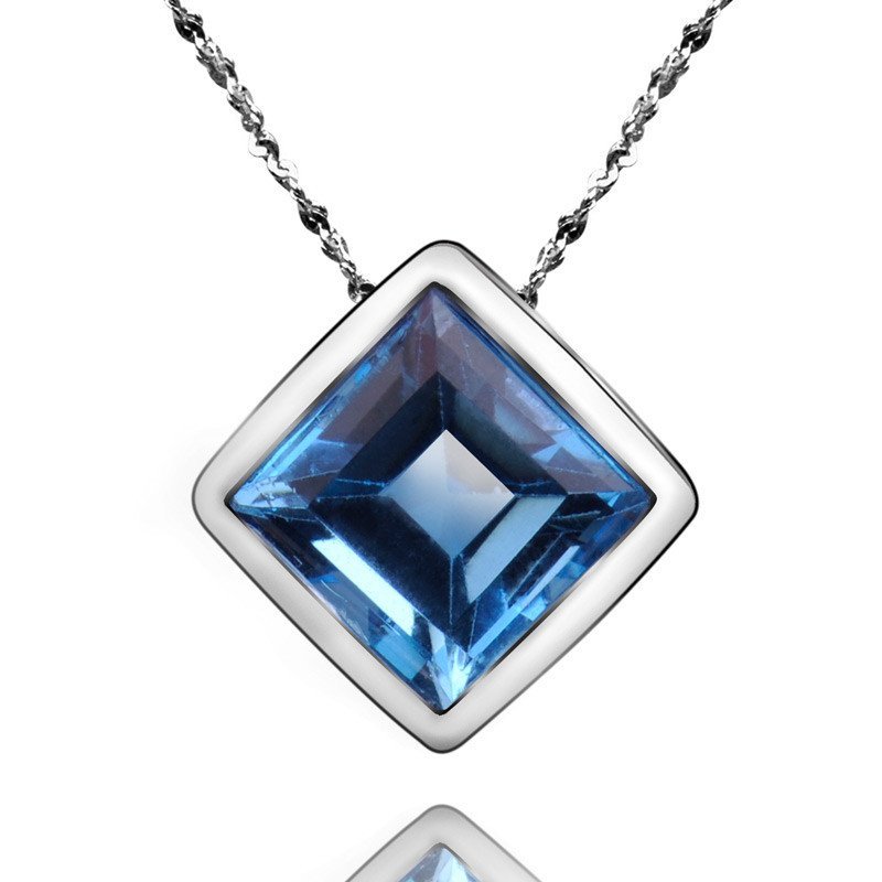 梦克拉 白18K金镶蓝色托帕石吊坠 幻蓝 蓝色