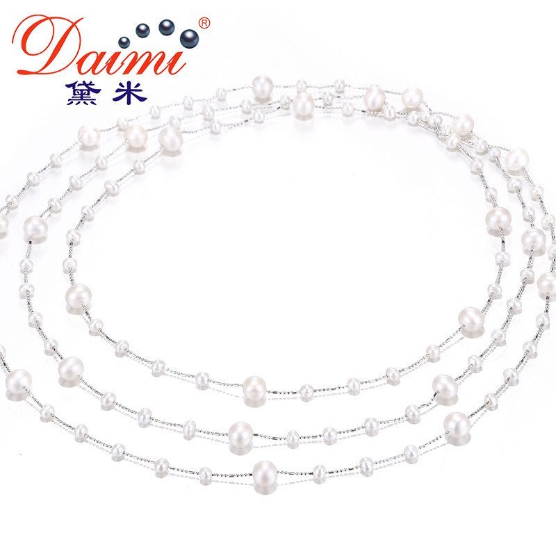 黛米珠宝 7-8mm近圆强光 淡水珍珠满天星毛衣链 7-8mm