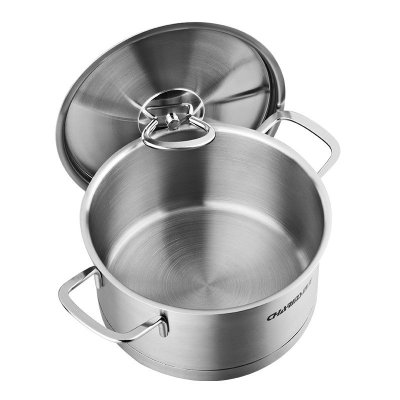 创生美式汤锅不锈钢复底16cm 双耳加厚304不锈钢不粘锅具德国工艺
