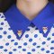 韩缘阁 2015夏装新款韩版女装 波点印花短袖雪纺衫 QY2004 蓝色 S