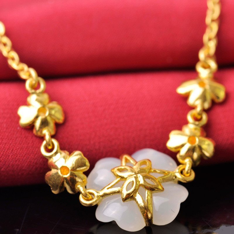 梦克拉mkela 黄金和田玉手链 花枝招展 足金金镶玉花形手链女 7.74克