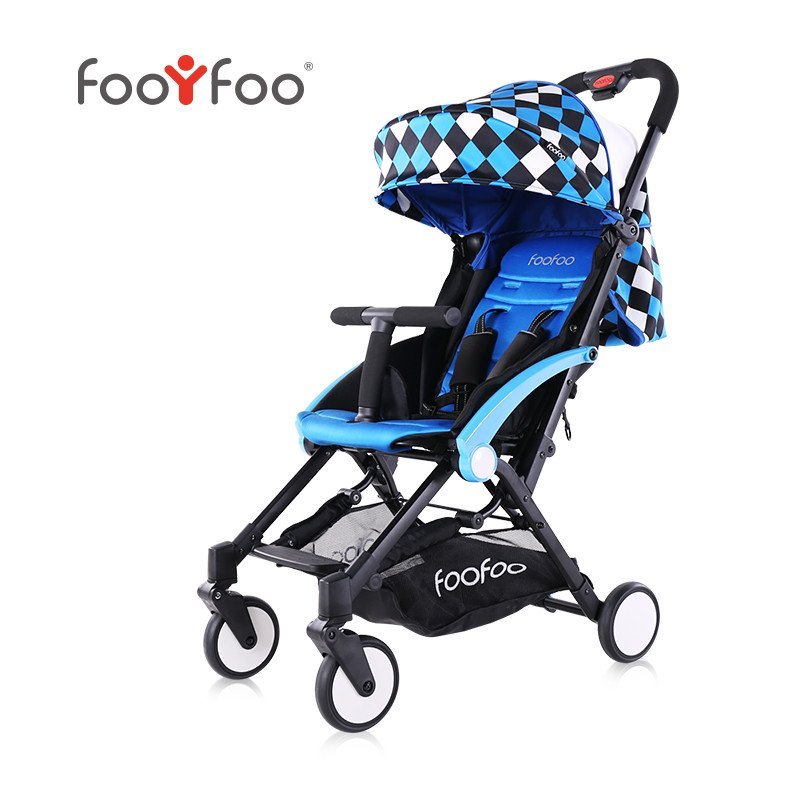 foofoo婴儿推车高景观便携婴儿车可躺可坐轻便折叠宝宝手推车避震 蓝黑格
