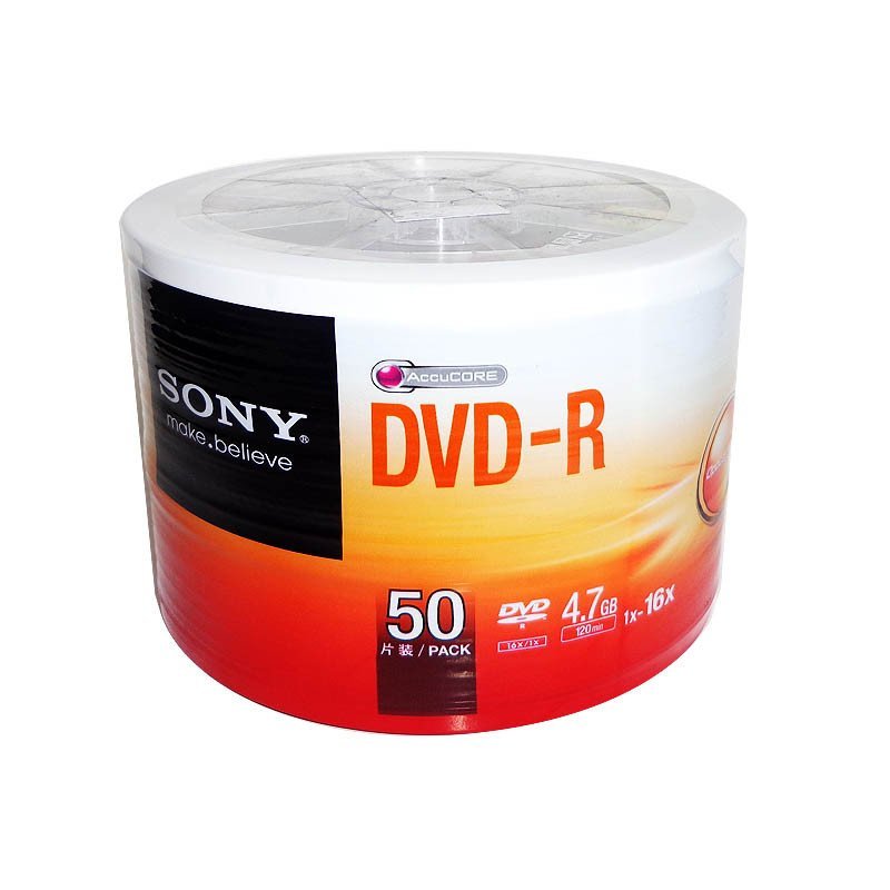 索尼（SONY）DVD-R 16速 50片 塑封装 简装 空白DVD光盘 刻录盘