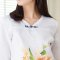 俏艺 2015秋装 白色七分袖花朵棉麻民族风衬衫女上衣 3389 XL 白色