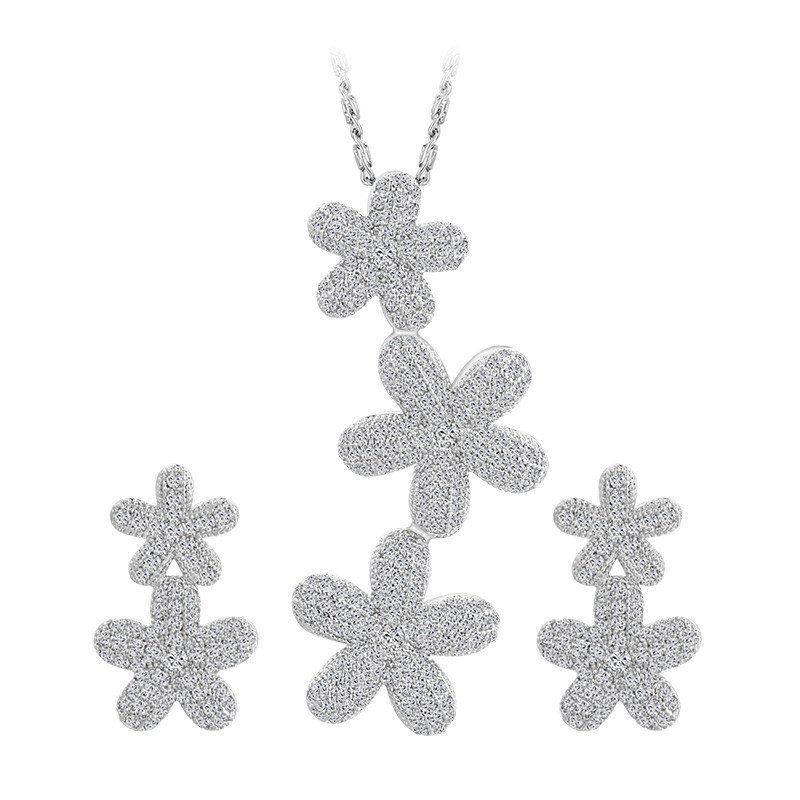 XUPING JEWELRY/旭平首饰日韩时尚花朵锆石套装女 镀金优雅配饰 晶莹白锆石
