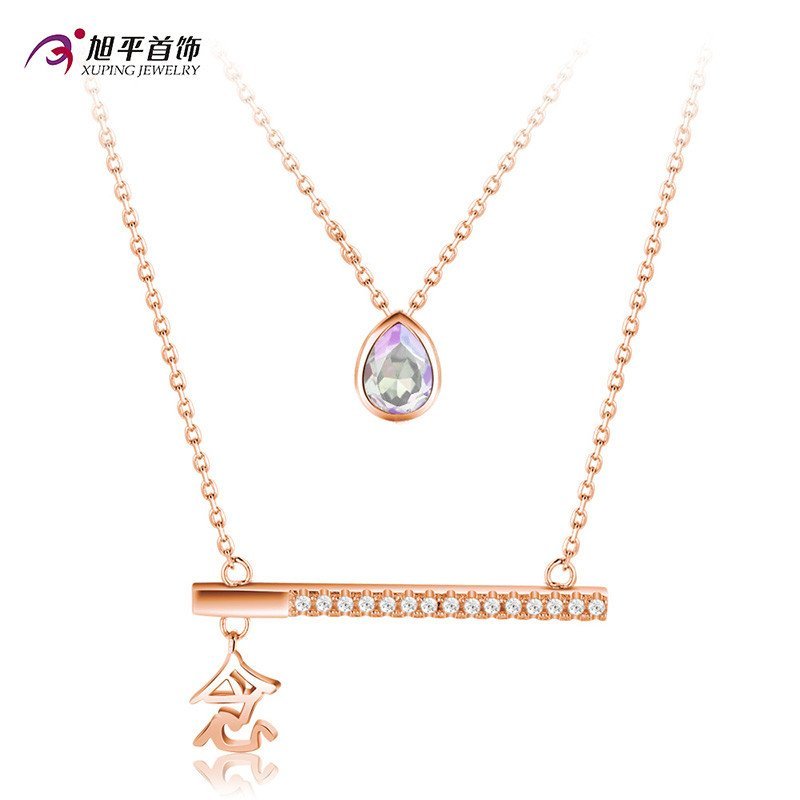 XUPING JEWELRY/旭平首饰日韩时尚人造水晶双层项链 彩白