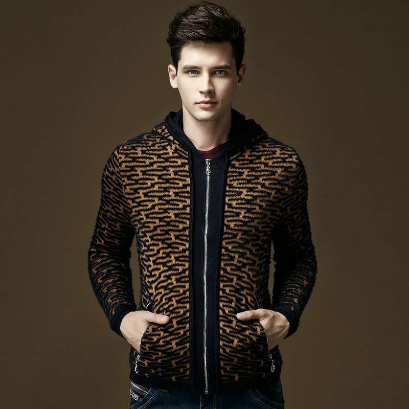 皇英格连帽开衣针织衫外套7728驼黄