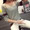 杰雅轩芝 秋装新款韩版女宽松上衣长袖t恤女韩范文艺条纹体恤打底衫国709-8885 L 蓝色
