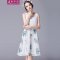 奥芊洛 2015夏秋新款欧美时尚假两件套无袖印花连衣裙中长款雪纺女裙小清新夏裙【货到付款】 XL 白色