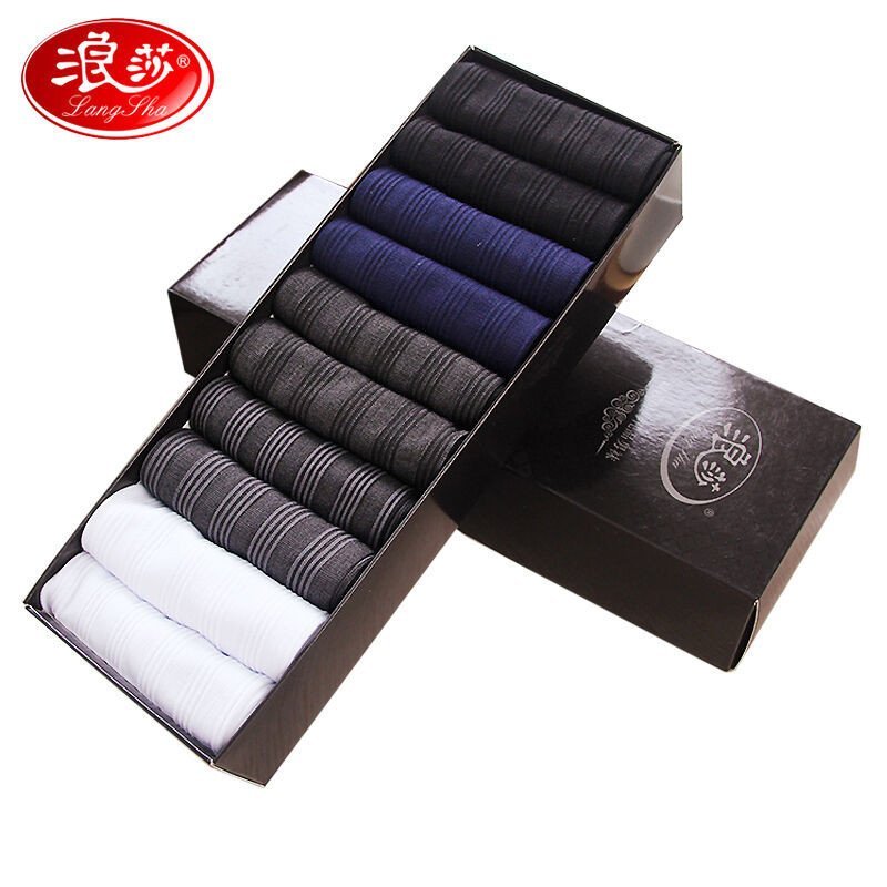 浪莎商务男士春夏秋冬透气丝袜 吸湿排汗男袜 礼盒10双超值装 均码 10双礼盒装