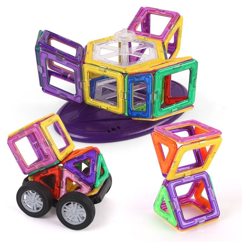 勾勾手 儿童玩具磁力片积木 百变提拉磁性积木 磁铁拼装建构片 早教益智玩具109件套(4个车轮+摩天轮)