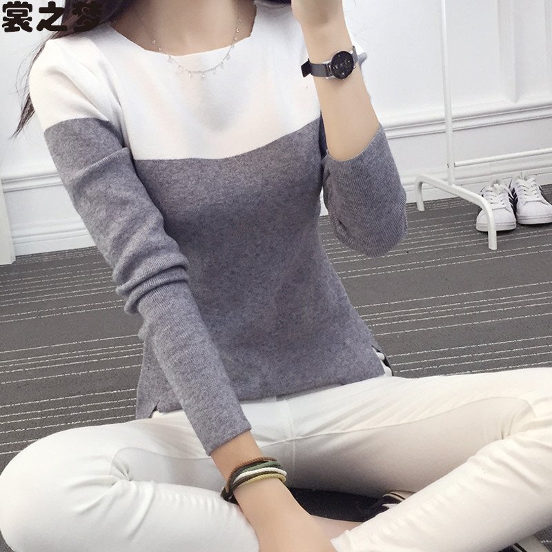 裳之梦2015秋装新款短款毛衣套头女上衣打底衫女装潮学生针织衫9538 均码 灰色