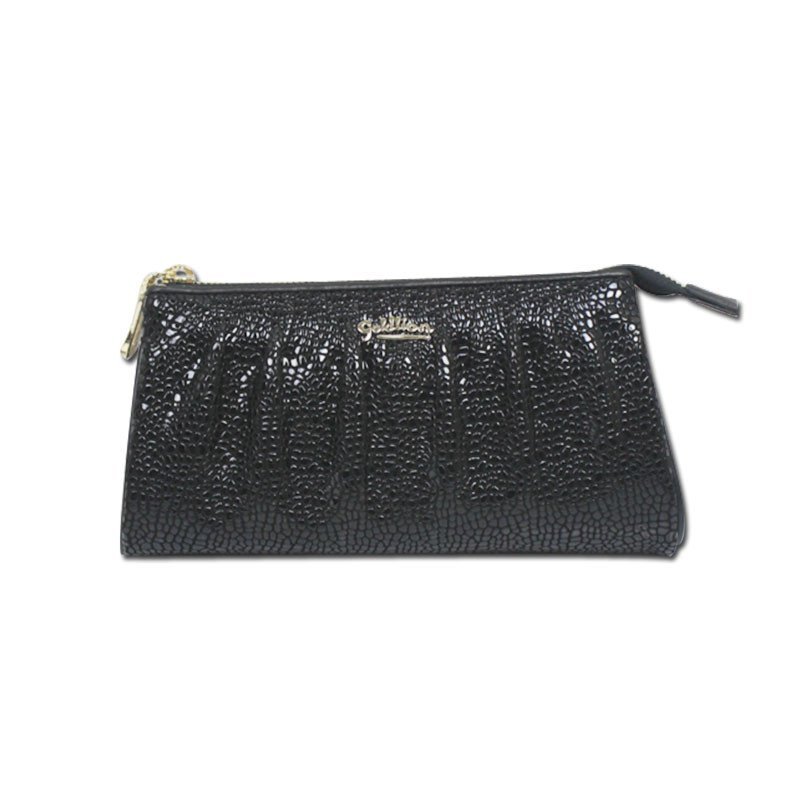 新款金利来女式钱包 黑色长款票夹 真皮头层牛皮 单层皮夹手包 黑色