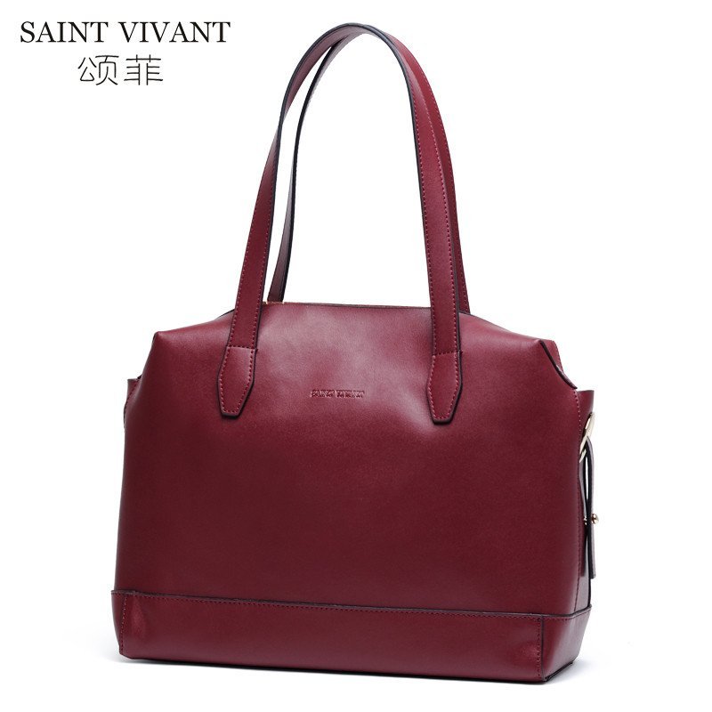 颂菲 真皮2015冬季款子母包 牛皮时尚手提包 笑脸包 酒红色53L112-1R