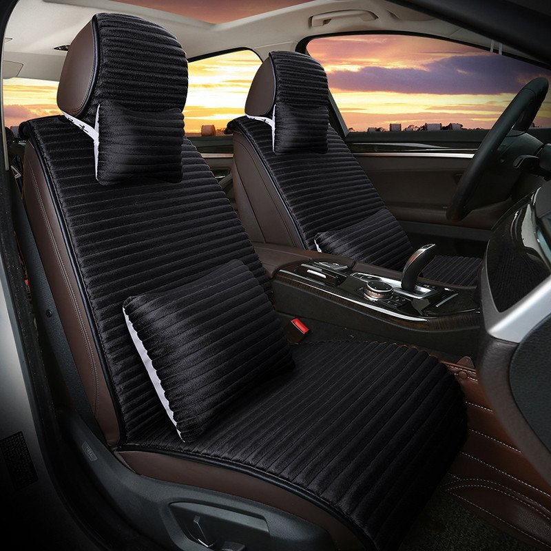 卡客 karcle 秋冬季保暖汽车坐垫 短毛绒免绑座垫 四季通用车垫 五座车通用型 钻石黑-豪华款