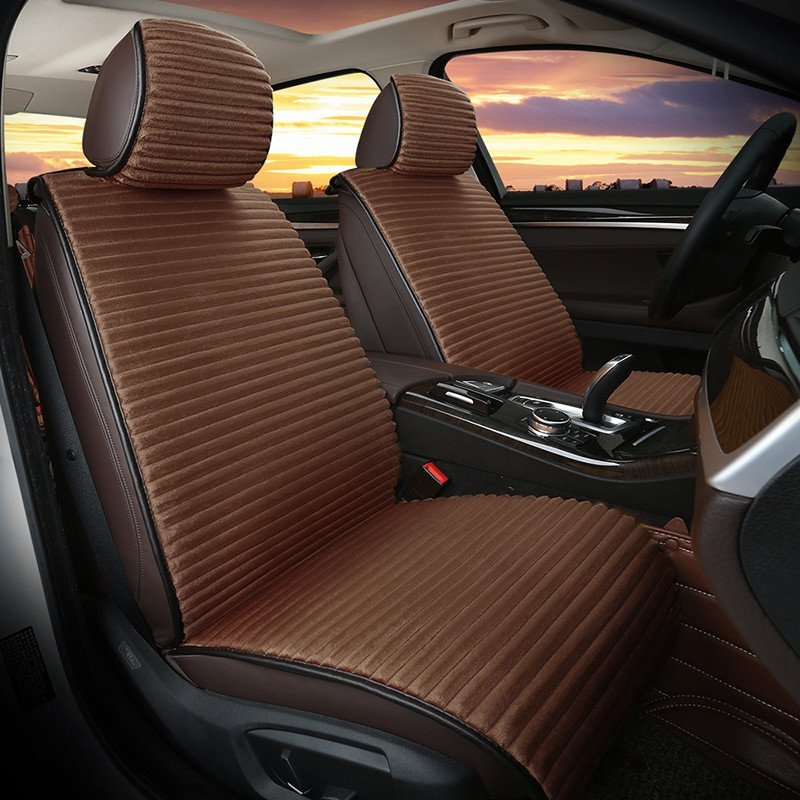 卡客 karcle 秋冬季保暖汽车坐垫 短毛绒免绑座垫 四季通用车垫 五座车通用型 咖啡棕-标准版