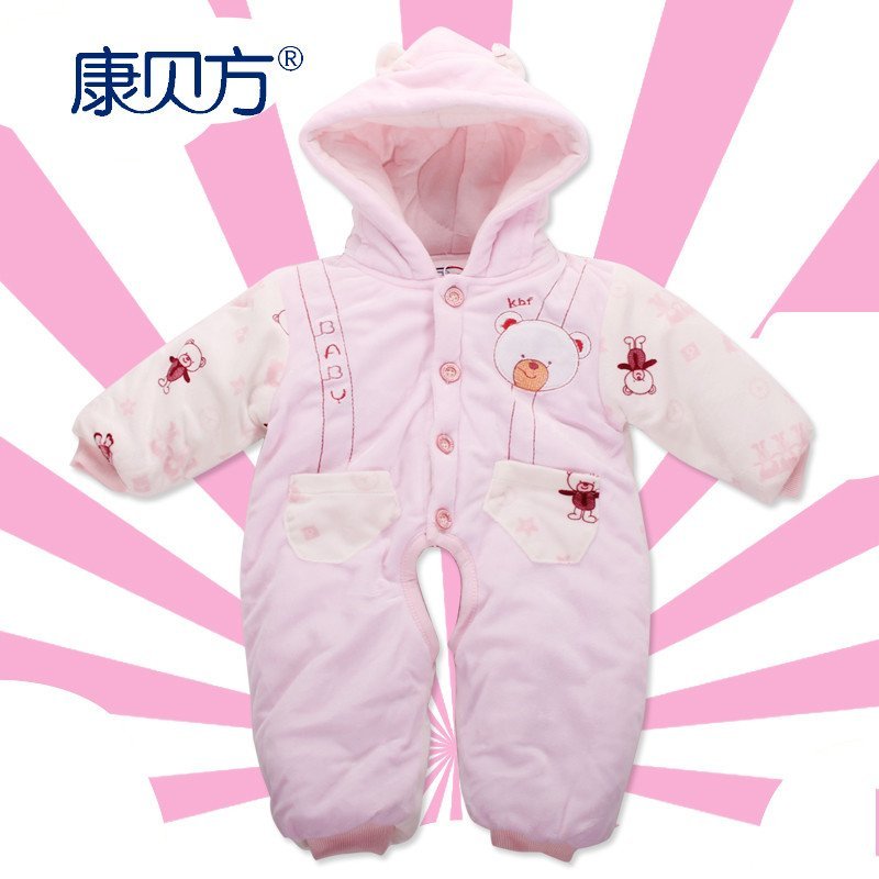 【康贝方】婴儿加厚冬季外出服连体衣新生儿衣服宝宝纯棉哈衣男女童秋冬装#5509 66cm 小熊红色5465