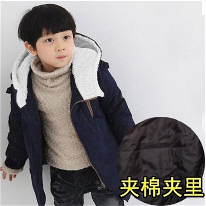童装2015冬季新款男童休闲韩版棉服儿童纯色斜拉链连帽外套棉衣 160码（建议身高150左右） 藏青不加绒