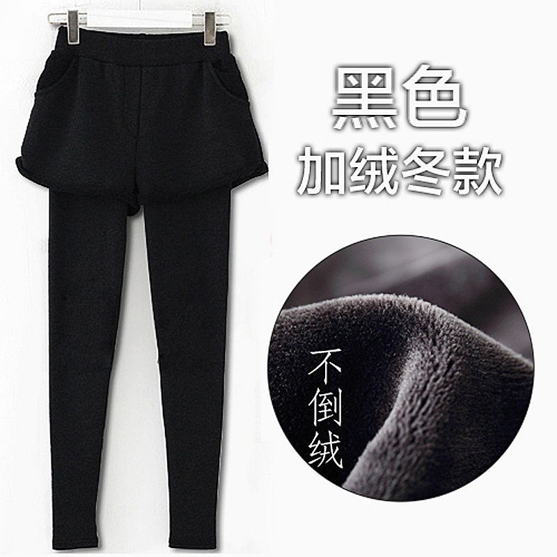 女装打底裤秋冬款外穿女长裤裙假两件加绒加厚修身显瘦紧身小脚裤 L(130斤内不起球掉色) 黑色【加绒加厚】