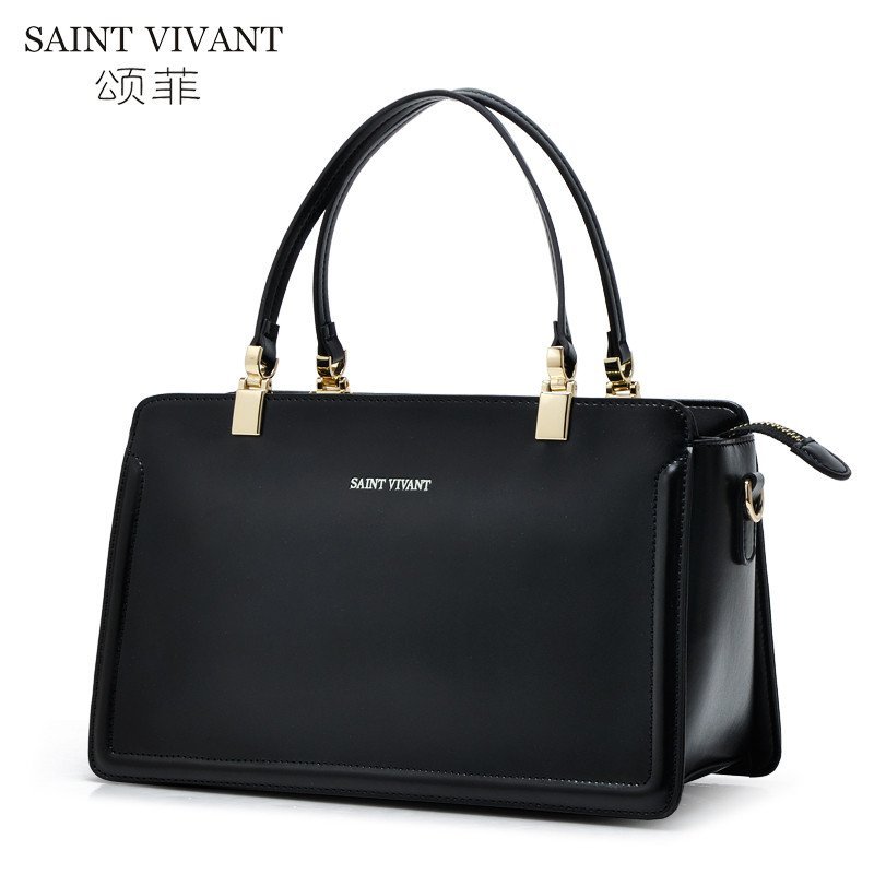 颂菲新款牛皮女士包包 时尚潮流单肩斜跨手提真皮女包 黑色
