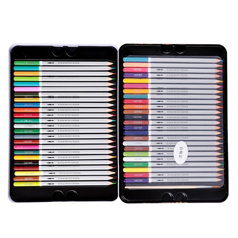 得力6524 72色水溶性彩色铅笔 水溶彩铅 72色铁盒套装(附赠毛笔)高清