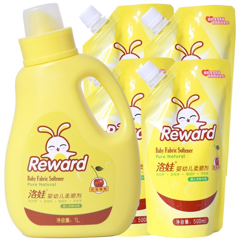 洛娃 婴儿柔顺剂套装（奶油樱桃）1L*1瓶+500ml*4袋