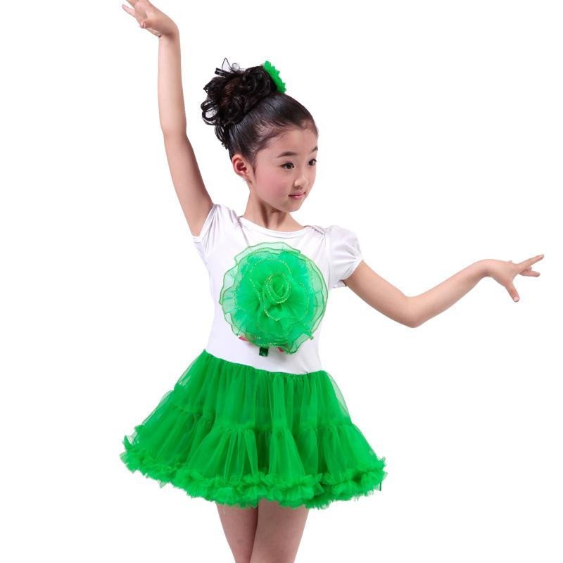 时尚六一儿童演出服女童纱裙舞蹈服公主裙幼儿现代舞花朵表演服休闲甜美童装潮流舞蹈服 粉红色 120cm 绿色