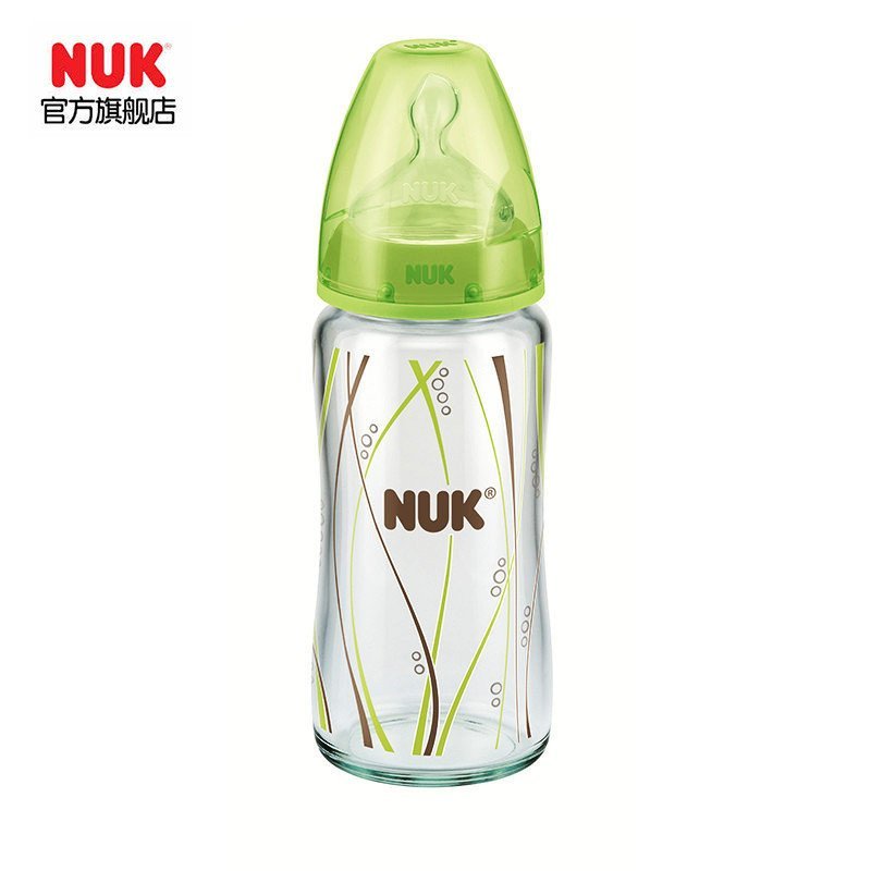 NUK官方旗舰店 耐高温240ml宽口玻璃彩色奶瓶(带初生型硅胶中圆孔奶嘴)