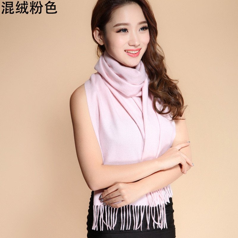 上海故事红色羊羔绒纯色素色加厚混绒羊绒男女士秋冬保暖围巾送礼 粉红色