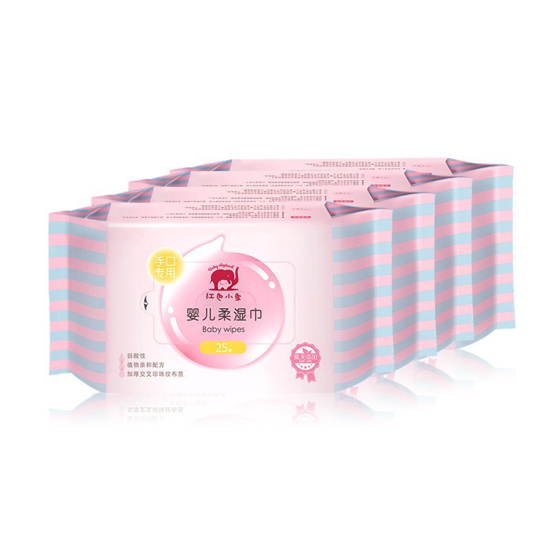 红色小象手口专用婴儿柔湿巾 25P*4