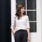尊首（ZUNSHOU) 2016春款新款女装女士半长袖T恤女 基本条纹打底衫 简约百搭短款女士T恤 甜美淑女T恤 白色 M